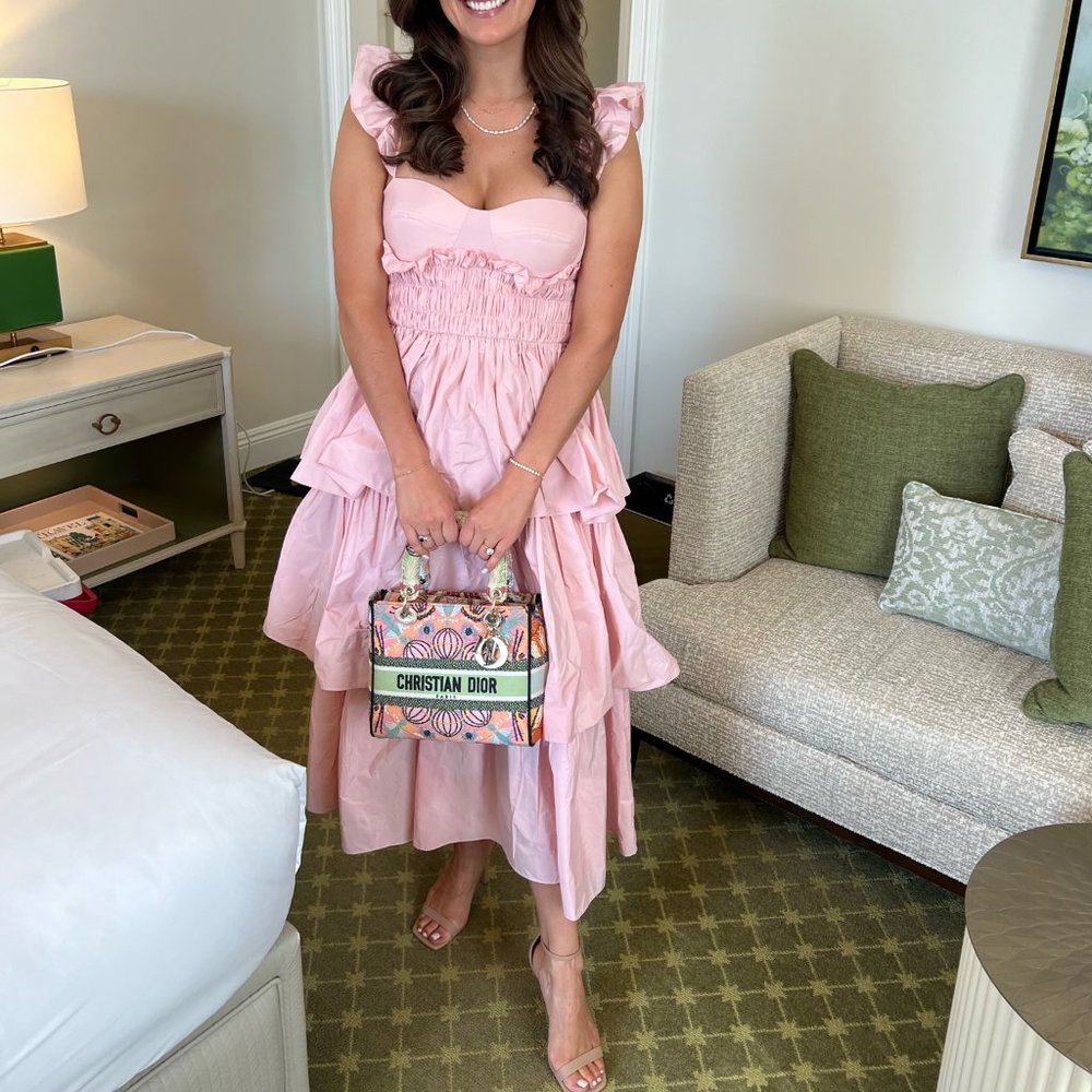 Antonio Melani Sweetheart Neck Sleeveless Taffeta Smocked Tiered Midi Dress